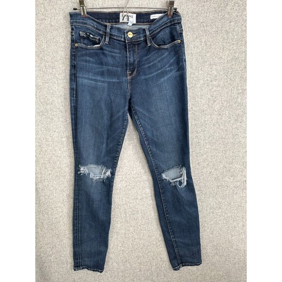 Frame Denim Denim - Frame Le Skinny De Jeanne Jeans Blue Medium Wash 29 Wooster Frayed Distressed